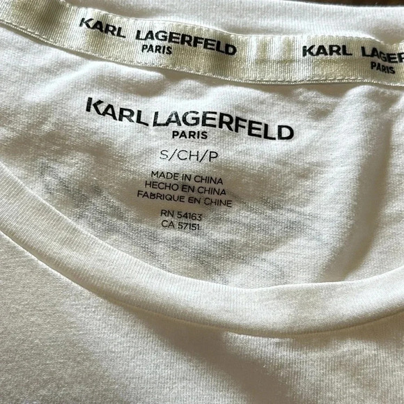 RARE Karl Lagerfeld Paris Signature Logo Short Sleeve T-Shirt Size Small - Picture 11 of 11